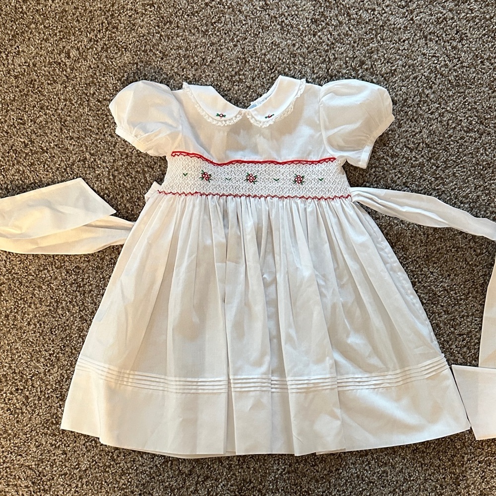 Charming White Kids Formal Dress with Red Accents